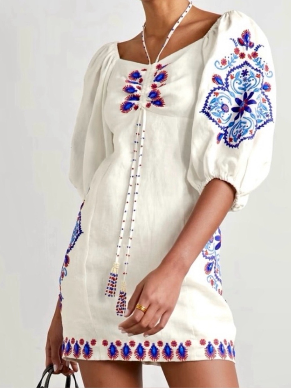 FARM Rio White Mini Dress with Blue & red Embroidery